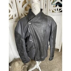 Cougar International Unisex Black Gray Leather Moto Bomber Jacket Size 42